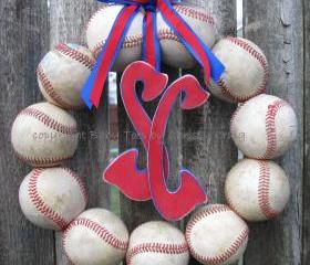 Baseball Love Wreath - With Two DISTRESSED Letters or Numbers