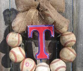Burlap Baseball Love Wreath with Distressed Letter