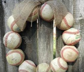 Burlap Baseball Love Wreath with Tie